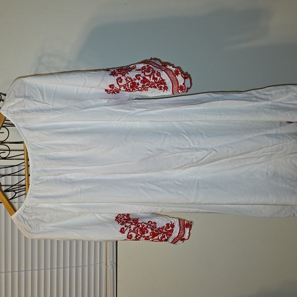 Chic Connection White Dresss w Red Embroidery Womens Size Large (Jacqueline #23) - Picture 7 of 7